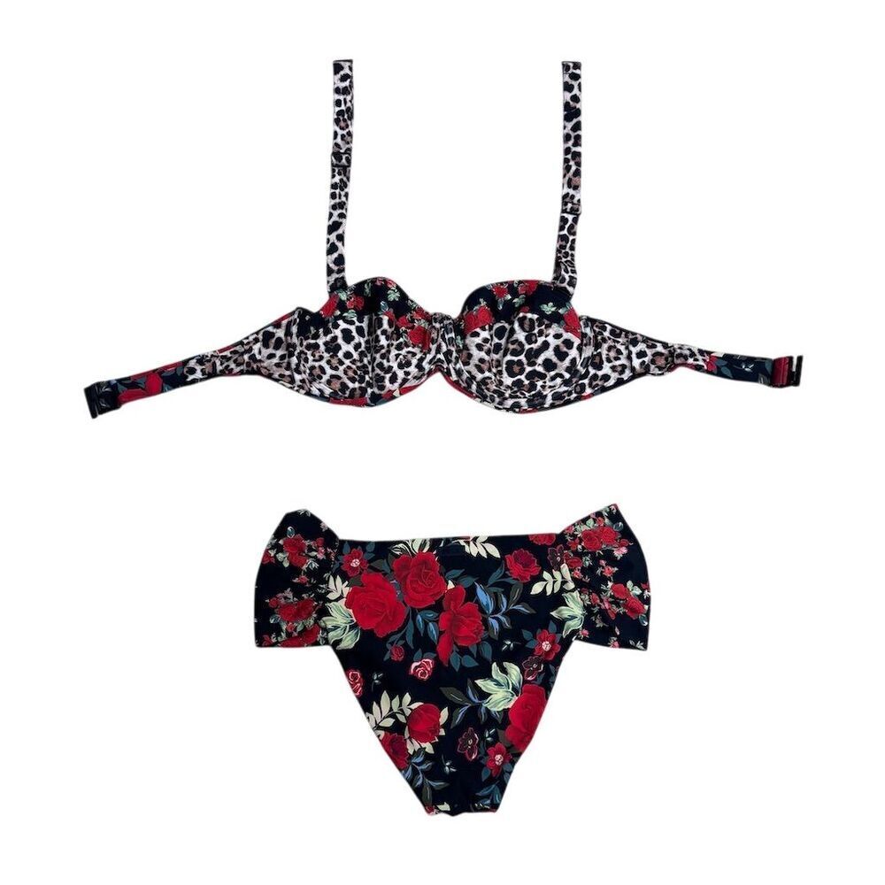 EUC Calzedonia Floral & Leopard Reversible Bikini Set Size M